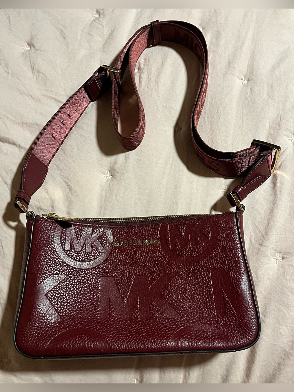 Michael Kors Burgundy Leather Crossbody Shoulder Bag